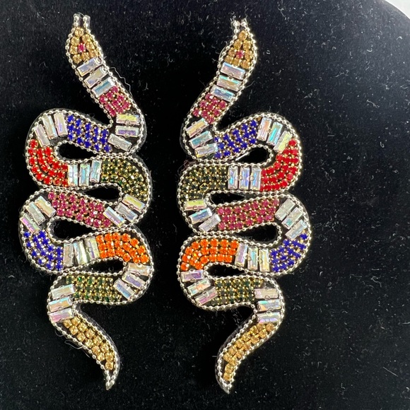 NWOT Multicolored Snake pierced Beaded Earrings | Embellished - Picture 3 of 3
